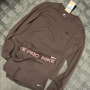 Nike Chocolate Brown Long Sleeve and Shorts Set